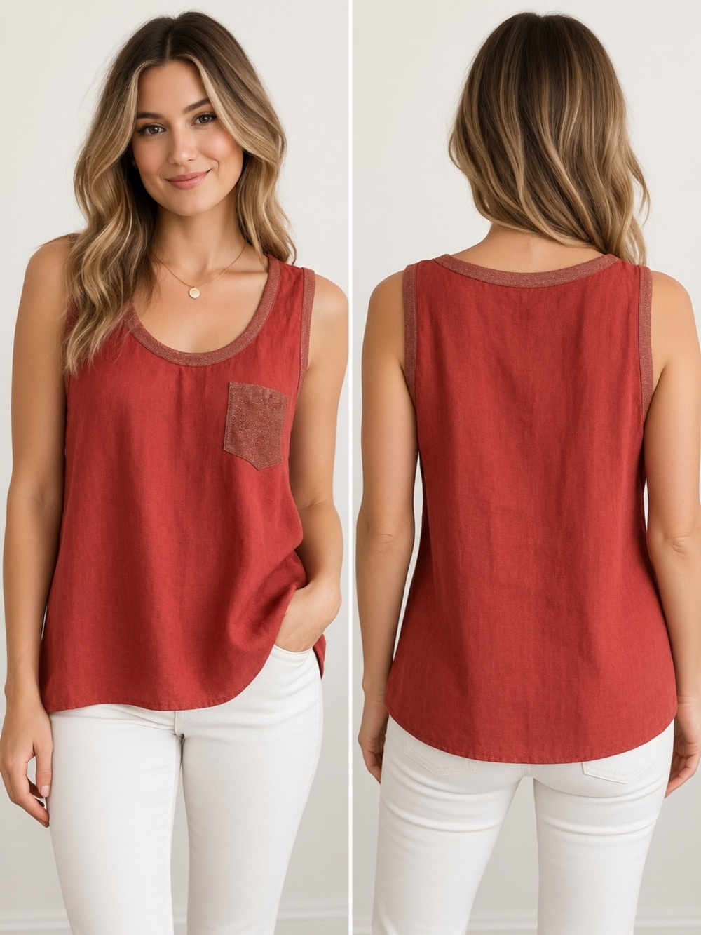 Soft Surroundings 100% Linen Sleeveless Top – burnt orange/silver – Size S